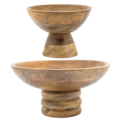 Wood, 12" Round Bowl W/ Ribbed Base, Natural - Decor Addict, LLC