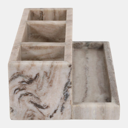 12x7" Marble 3-Cup & Tray Desk Organizer, Tan - Decor Addict, LLC