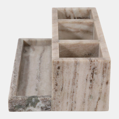 12x7" Marble 3-Cup & Tray Desk Organizer, Tan - Decor Addict, LLC