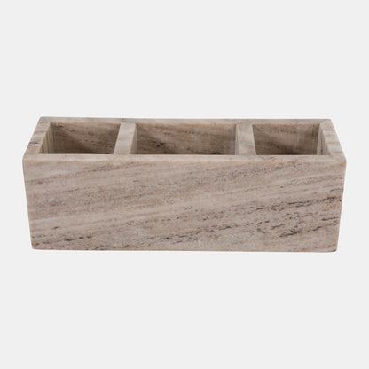 12x7" Marble 3-Cup & Tray Desk Organizer, Tan - Decor Addict, LLC