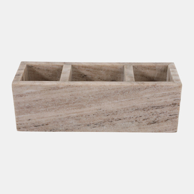 12x7" Marble 3-Cup & Tray Desk Organizer, Tan - Decor Addict, LLC