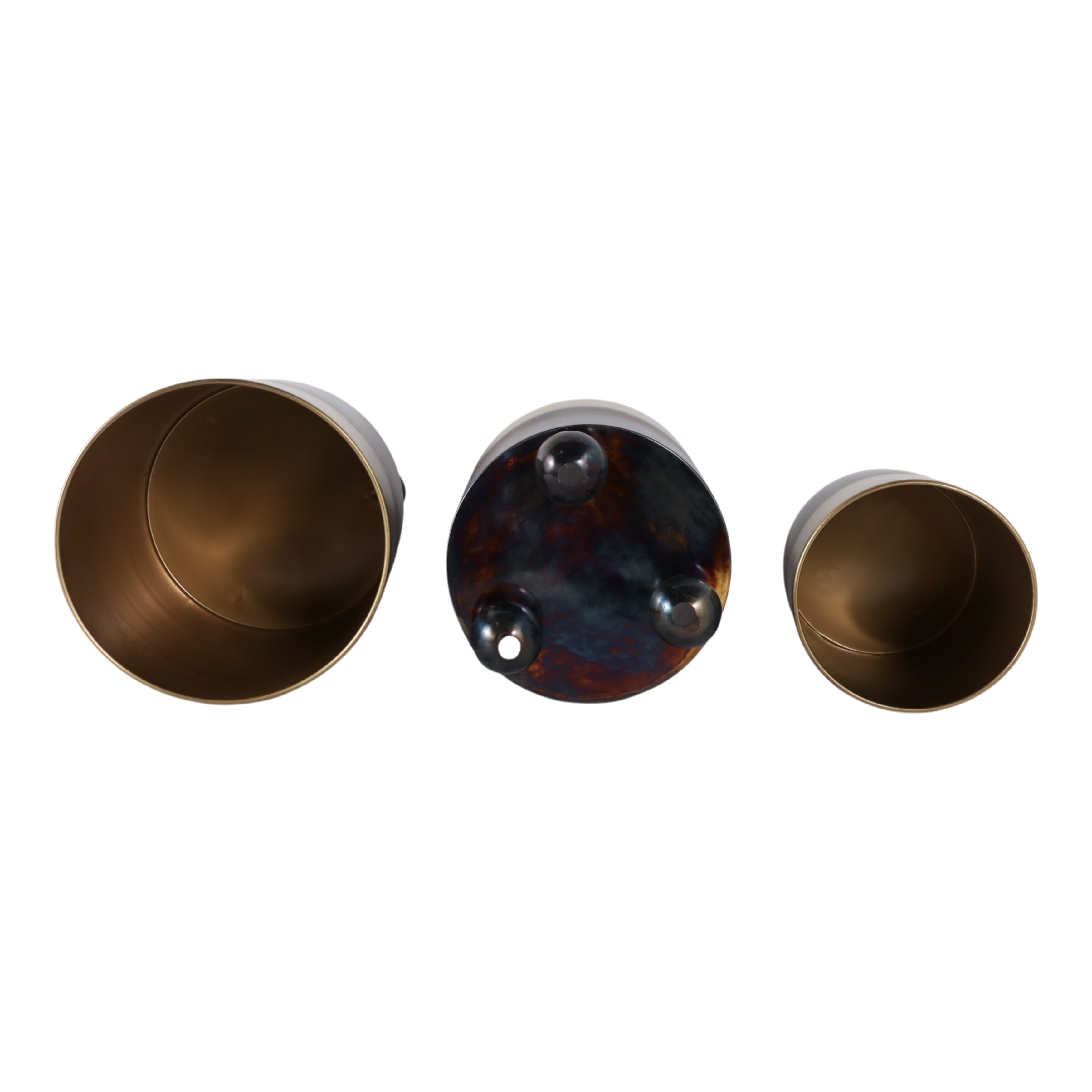 S/3 8/10/11" Burn Finish Metal Planter Ball Feet, - Decor Addict, LLC