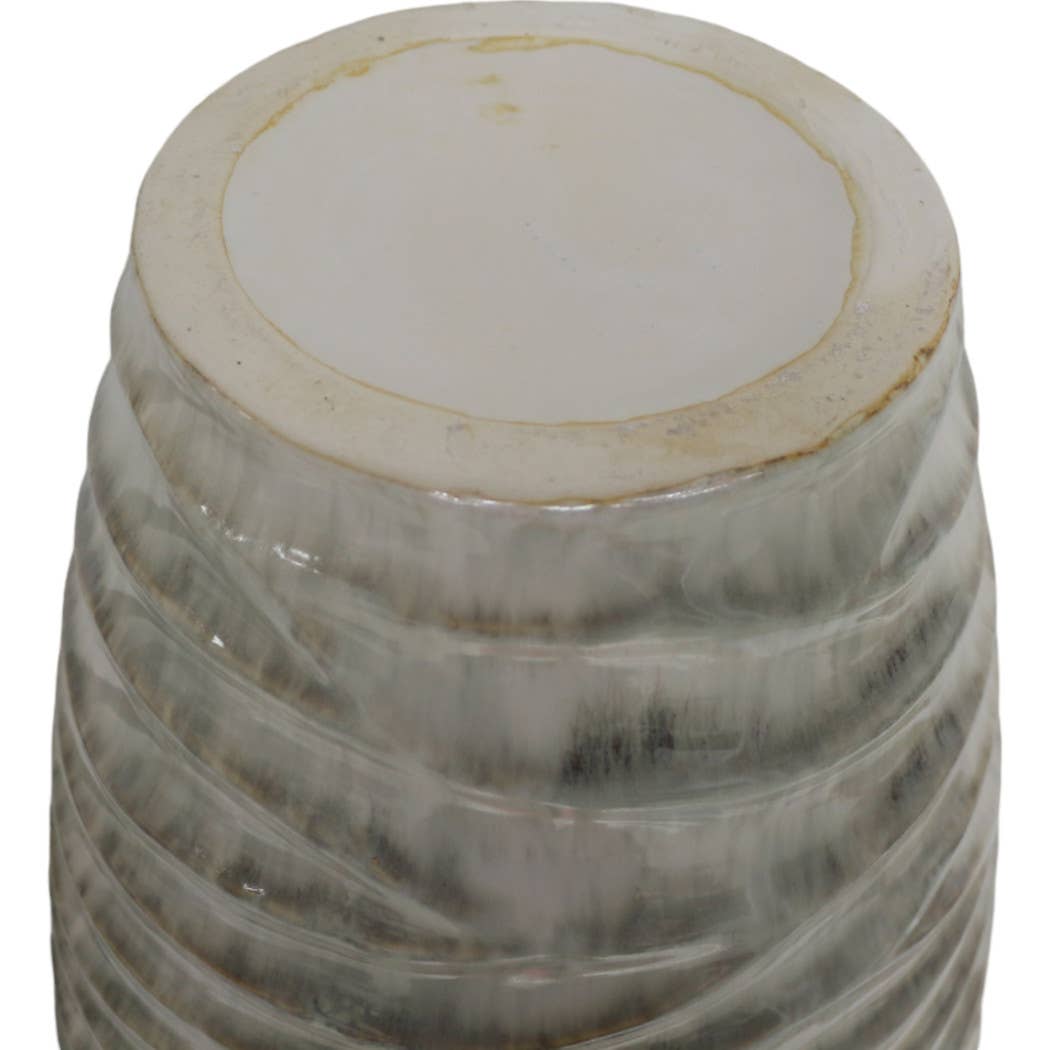 Decorative Vase - Gray Ceramic Ribbed Textured Design, 30 in - Decor Addict, LLC