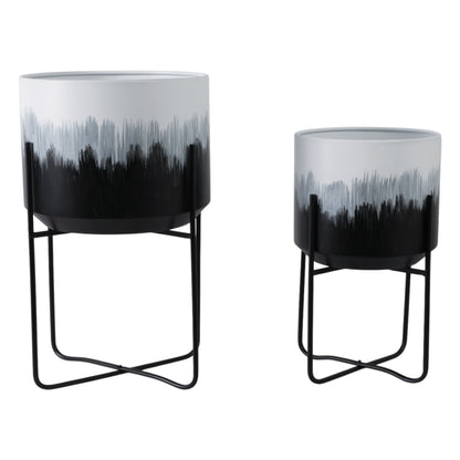 S/2 19/23" Brush Strokes Metal Planters On Stands, - Decor Addict, LLC