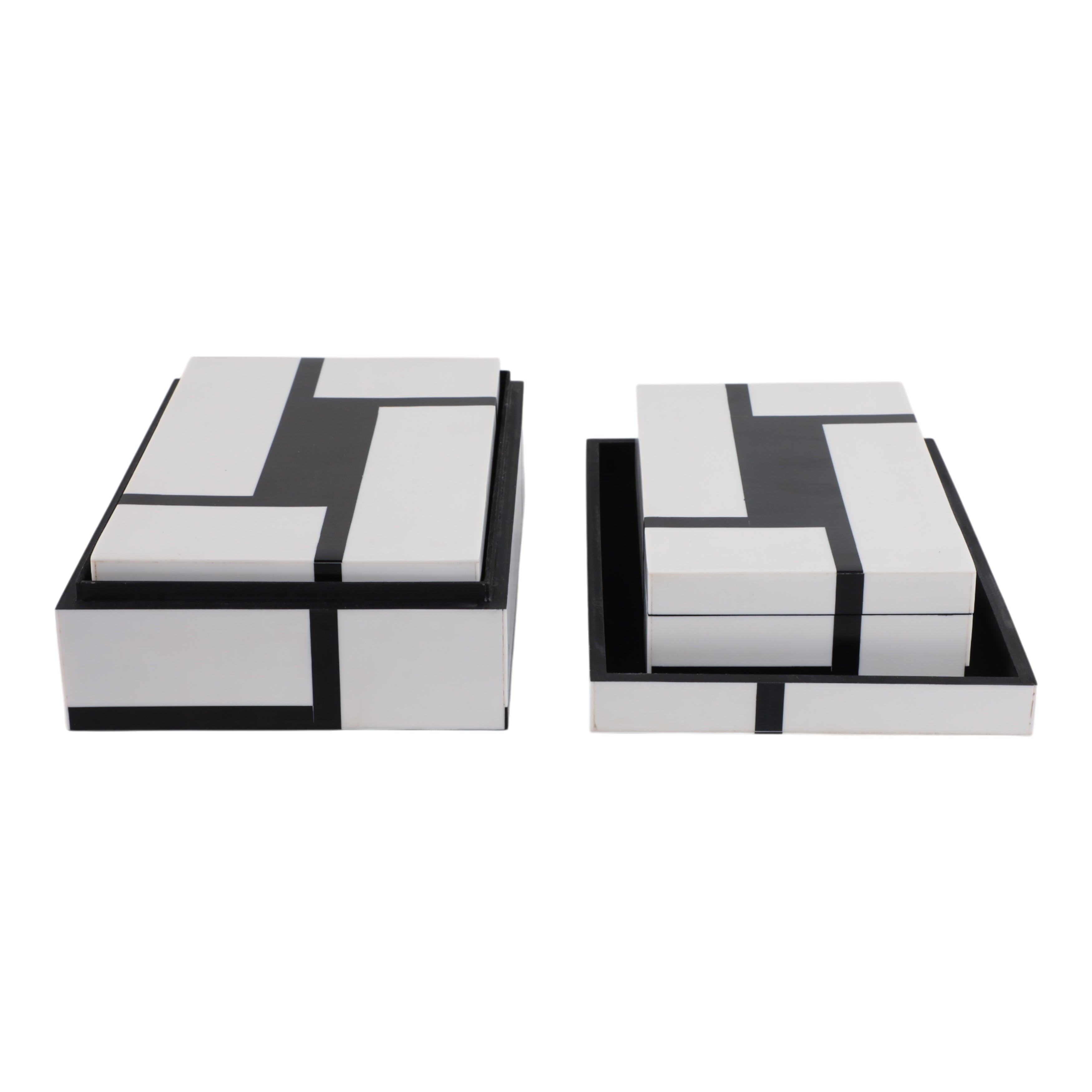 S/3 10/11/12" Bold Lines Design Boxes, White/black - Decor Addict, LLC