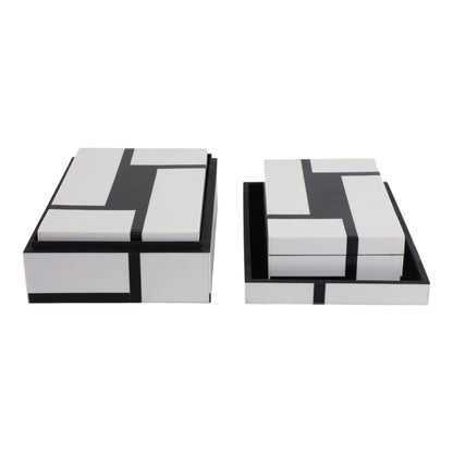S/3 10/11/12" Bold Lines Design Boxes, White/black - Decor Addict, LLC