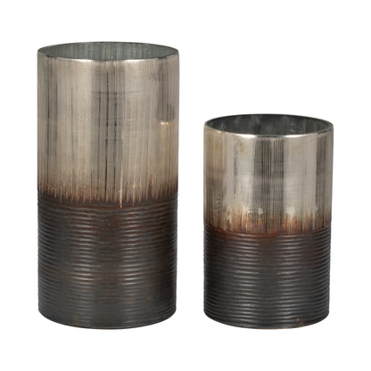 Glass, 13" Metallic 2-tone Vase, Silver - Decor Addict, LLC