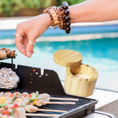 Angled Bamboo Salt Cellar Storage Box with Swivel Lid - Decor Addict, LLC