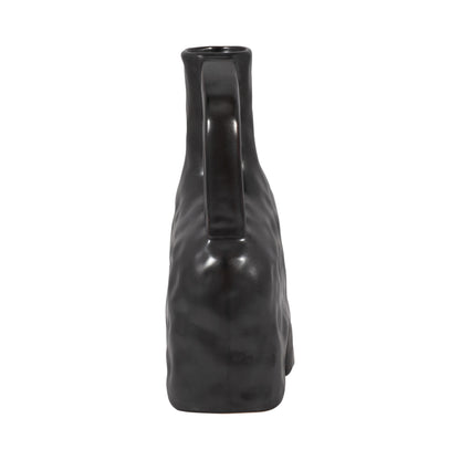 Cer, 8" Metallic Triple Handle Vase, Black - Decor Addict, LLC