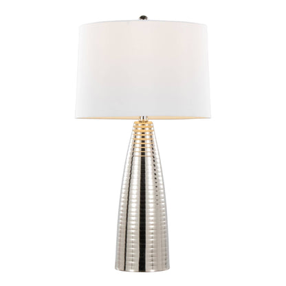 28" Metal Table Lamps ft. Ribbed Body Design (Set of 2): Polished Nickel, White Linen - Decor Addict, LLC