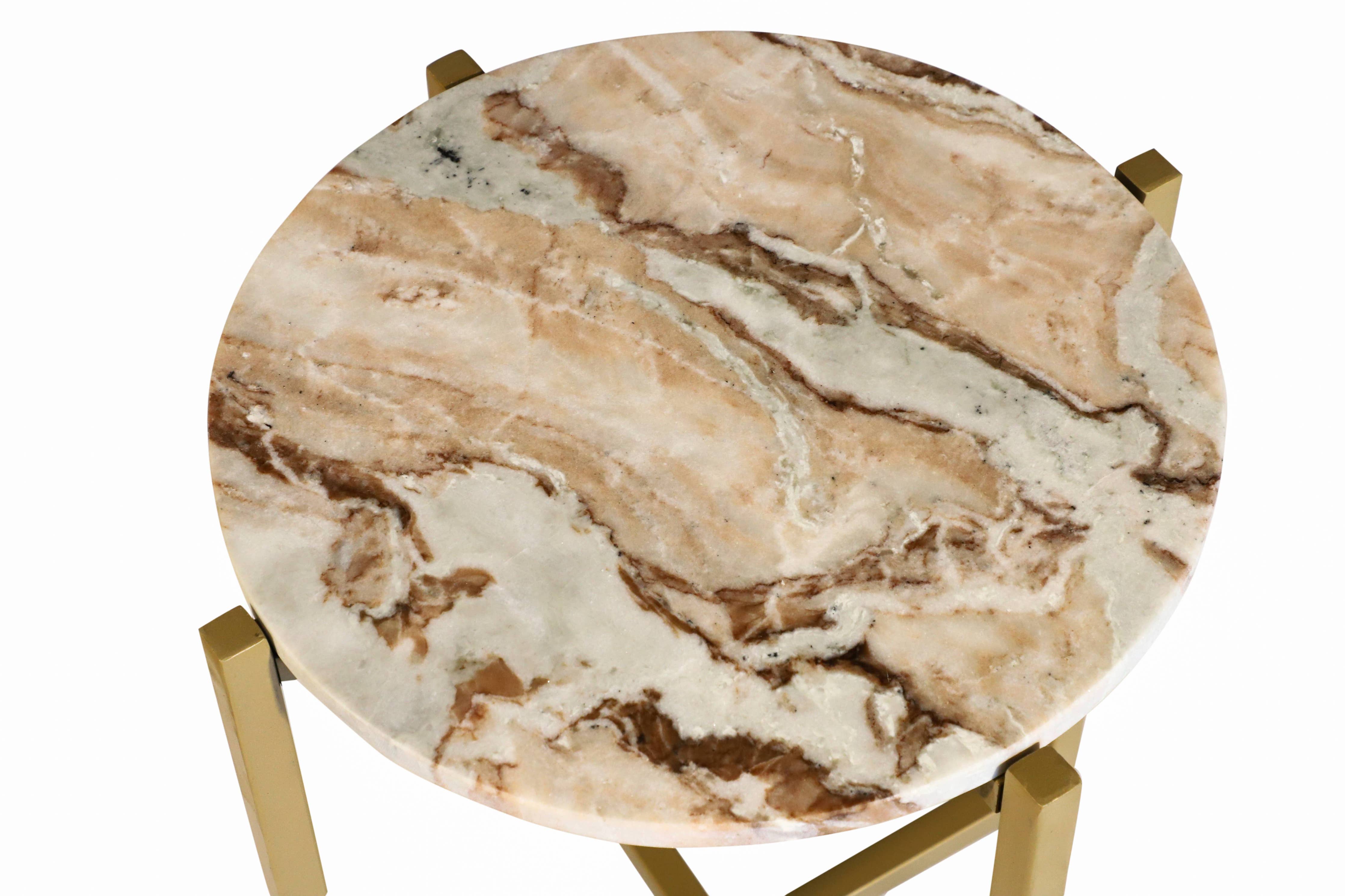 Brown Marble Side Table with Golden Metal Frame - 21''Height - Decor Addict, LLC