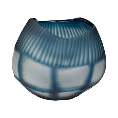 Glass, 9" Carved Bowl Blue - Decor Addict, LLC