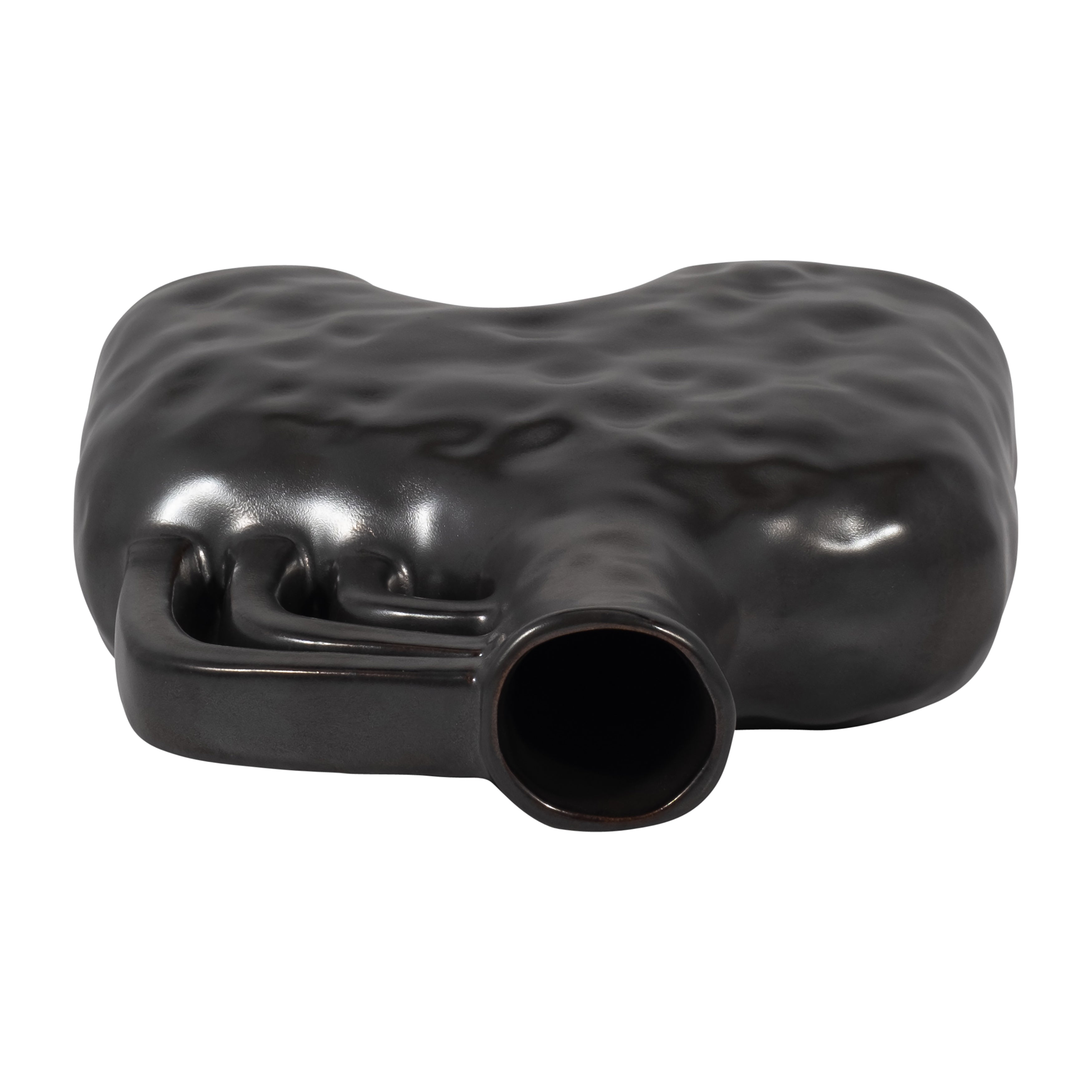 Cer, 8" Metallic Triple Handle Vase, Black - Decor Addict, LLC