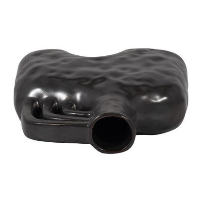 Cer, 8" Metallic Triple Handle Vase, Black - Decor Addict, LLC