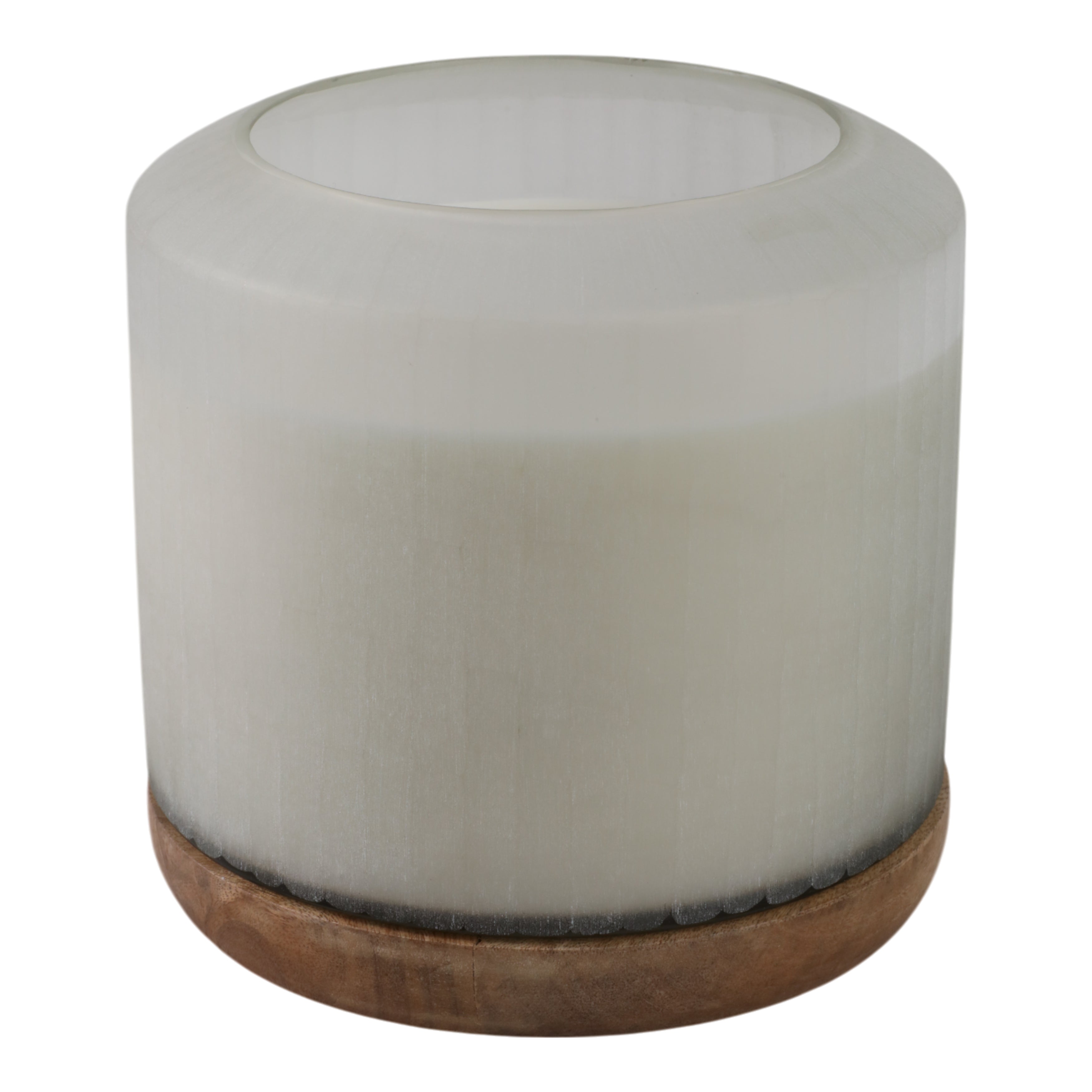 8x8" 105 Oz Starry Sky Wood Base Candle, White/nat - Decor Addict, LLC