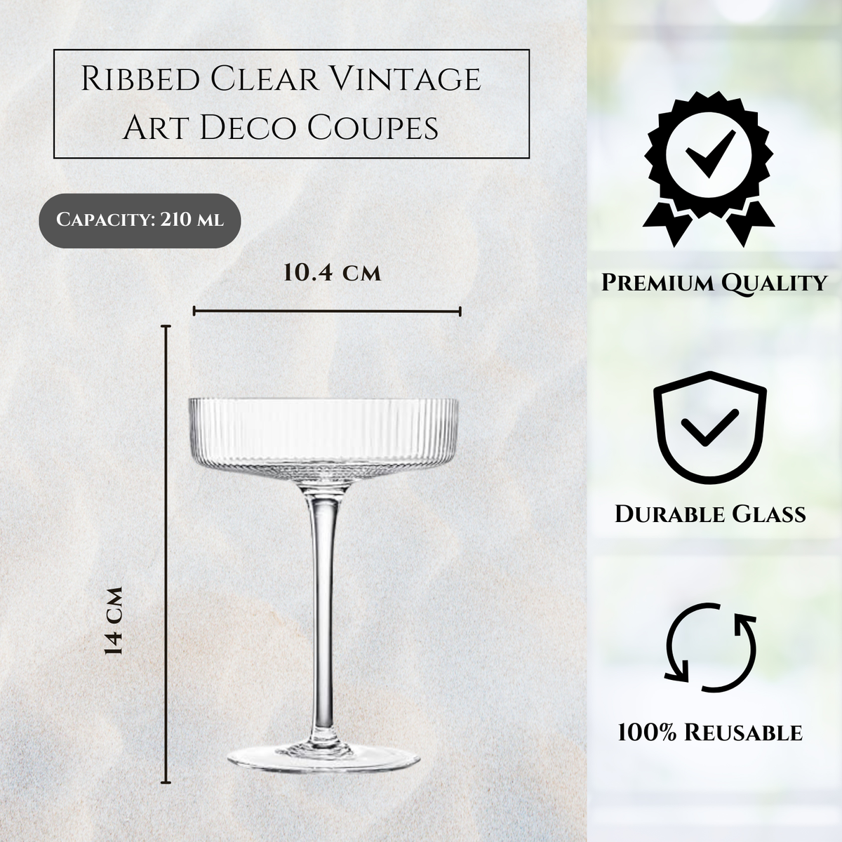 Ribbed Vintage Art Deco Coupe Glasses | Set of 12, 8OZ - Decor Addict, LLC