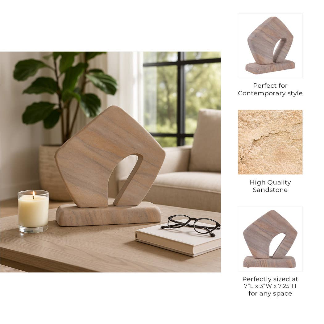 Decorative Sculpture - Tan Sandstone Minimalist, 7 in. - Decor Addict, LLC