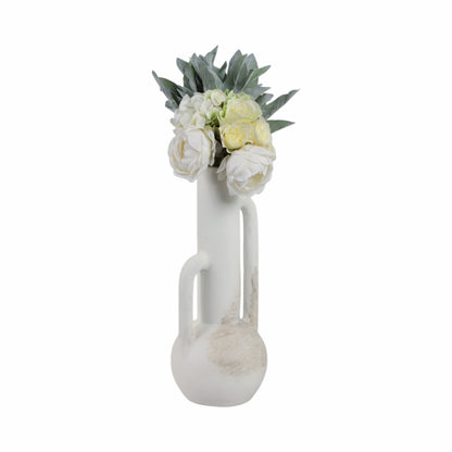19" Asymmetrical Eared Terracotta Btl Vase, White - Decor Addict, LLC