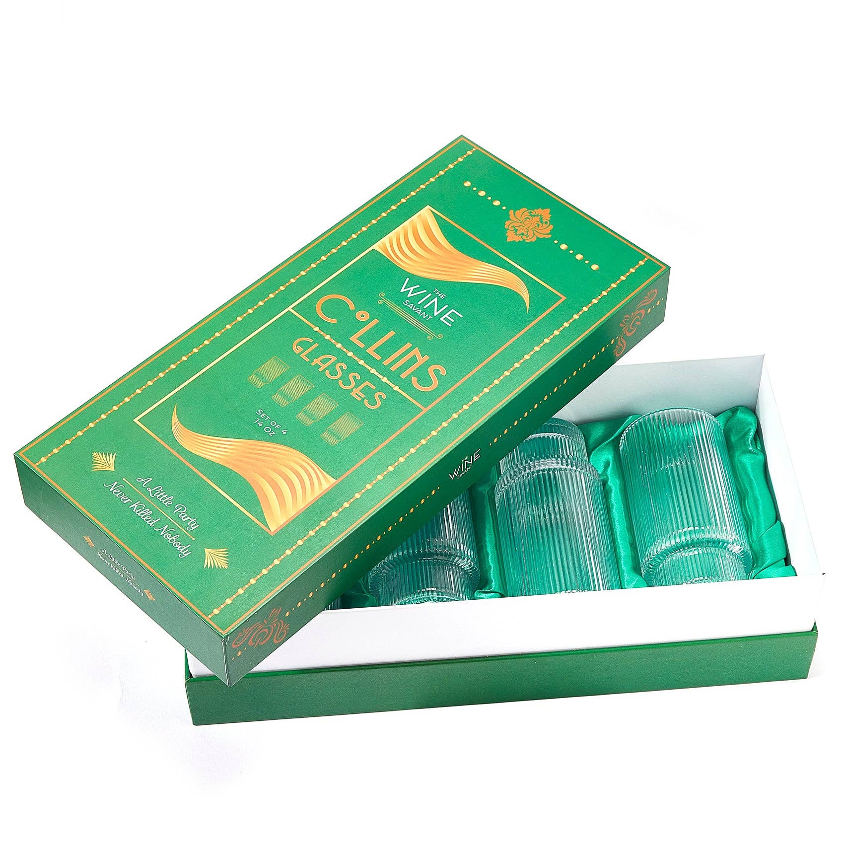 Vintage Art Deco Crystal Highball Ribbed Glass Set of 4 - Thumbnail 3