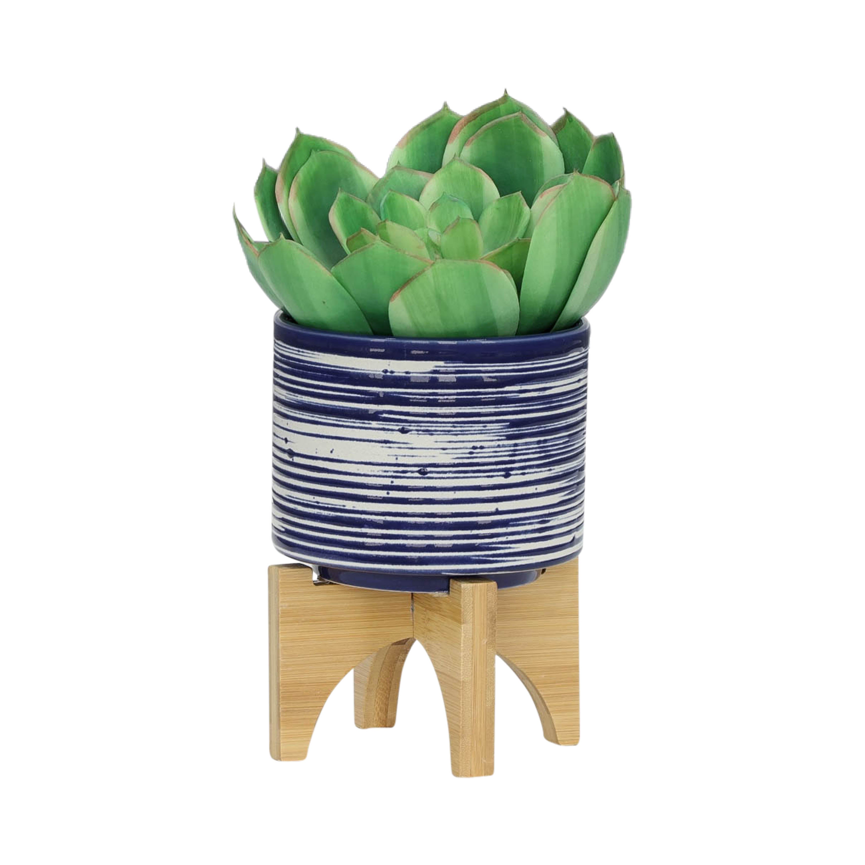 Cer, S/2 5/8" Planter On Stand, Blue - Decor Addict, LLC