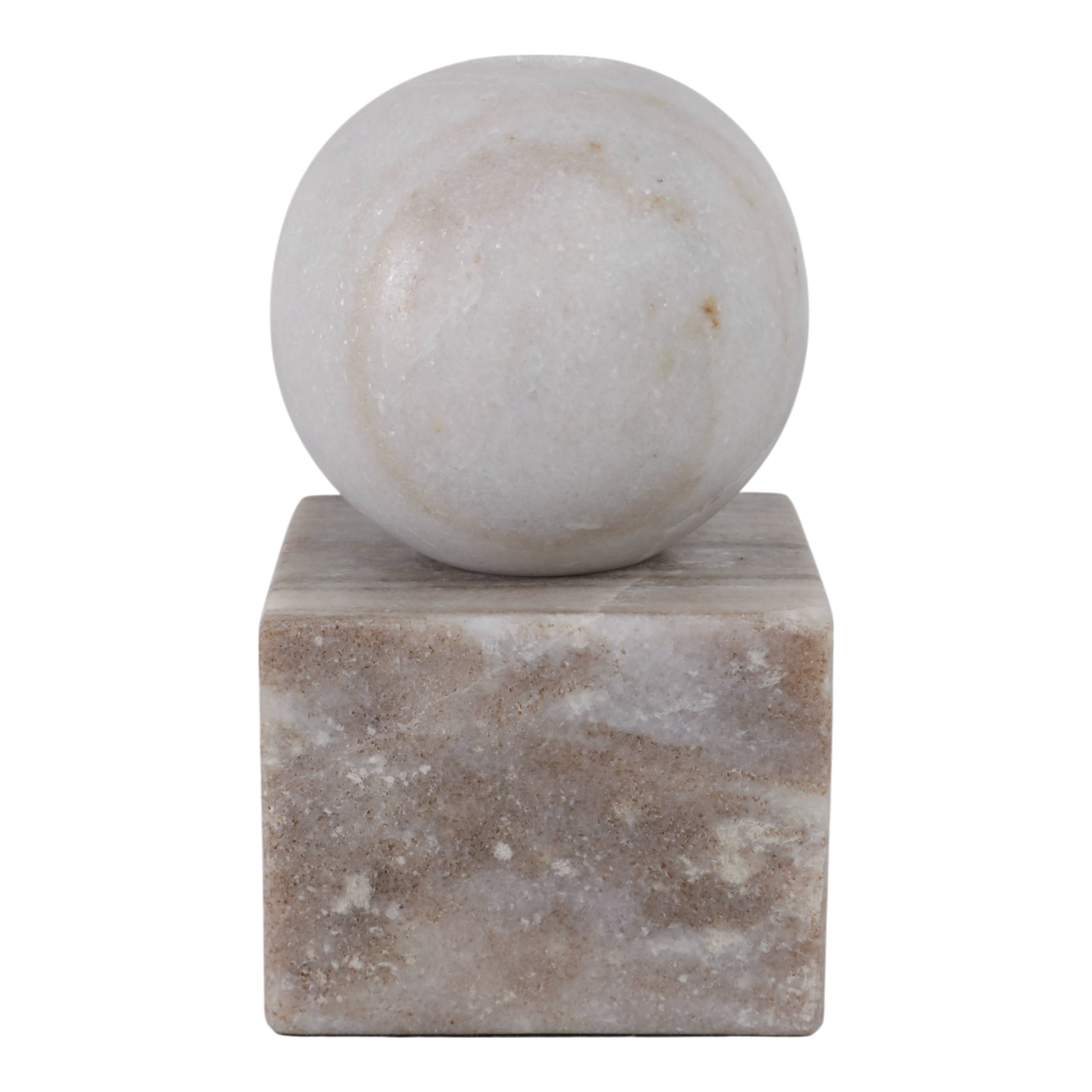 Taper Holder - Beige/White Marble Ball on Cube, 7 in.