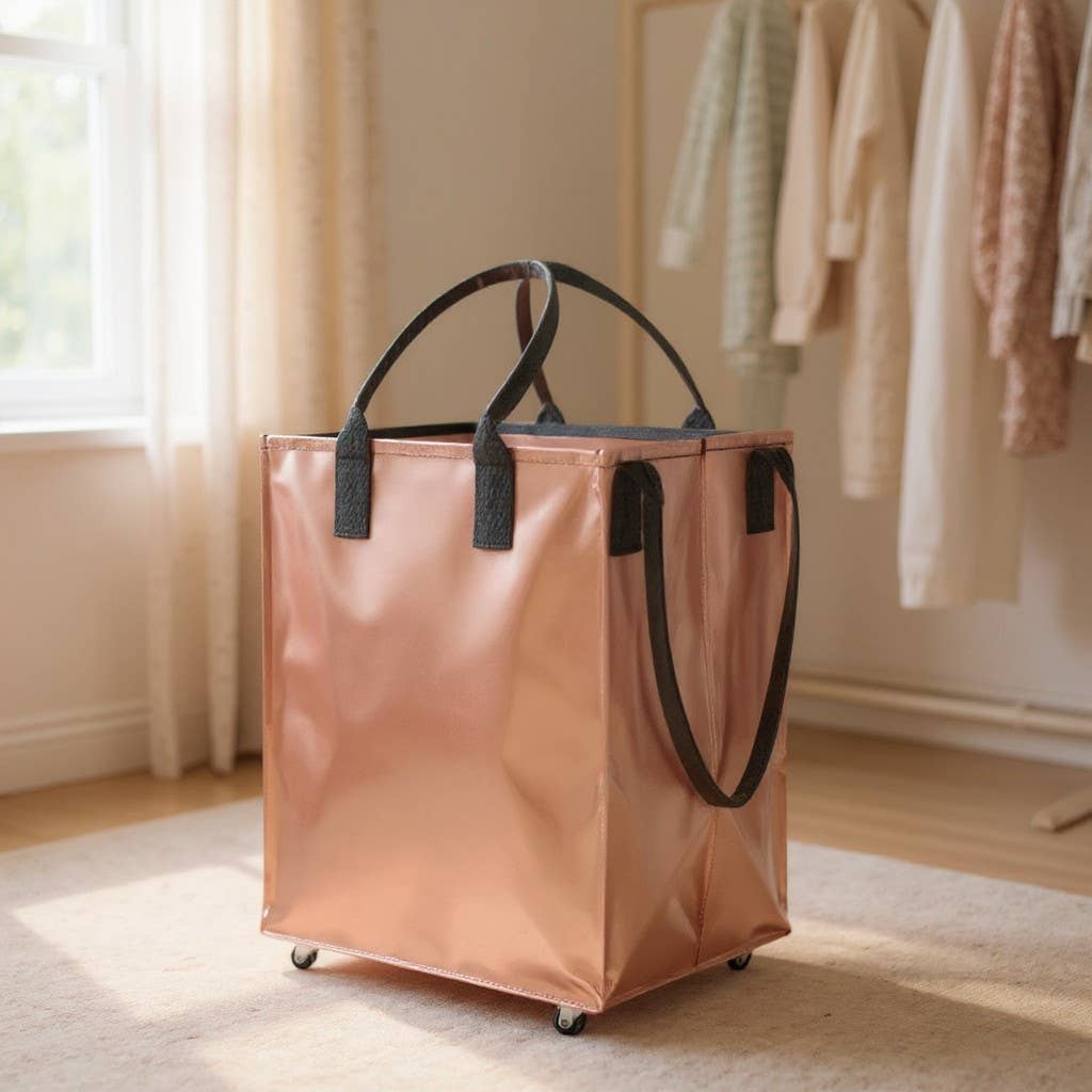 Large Reusable Rolling Bag: Rose Gold