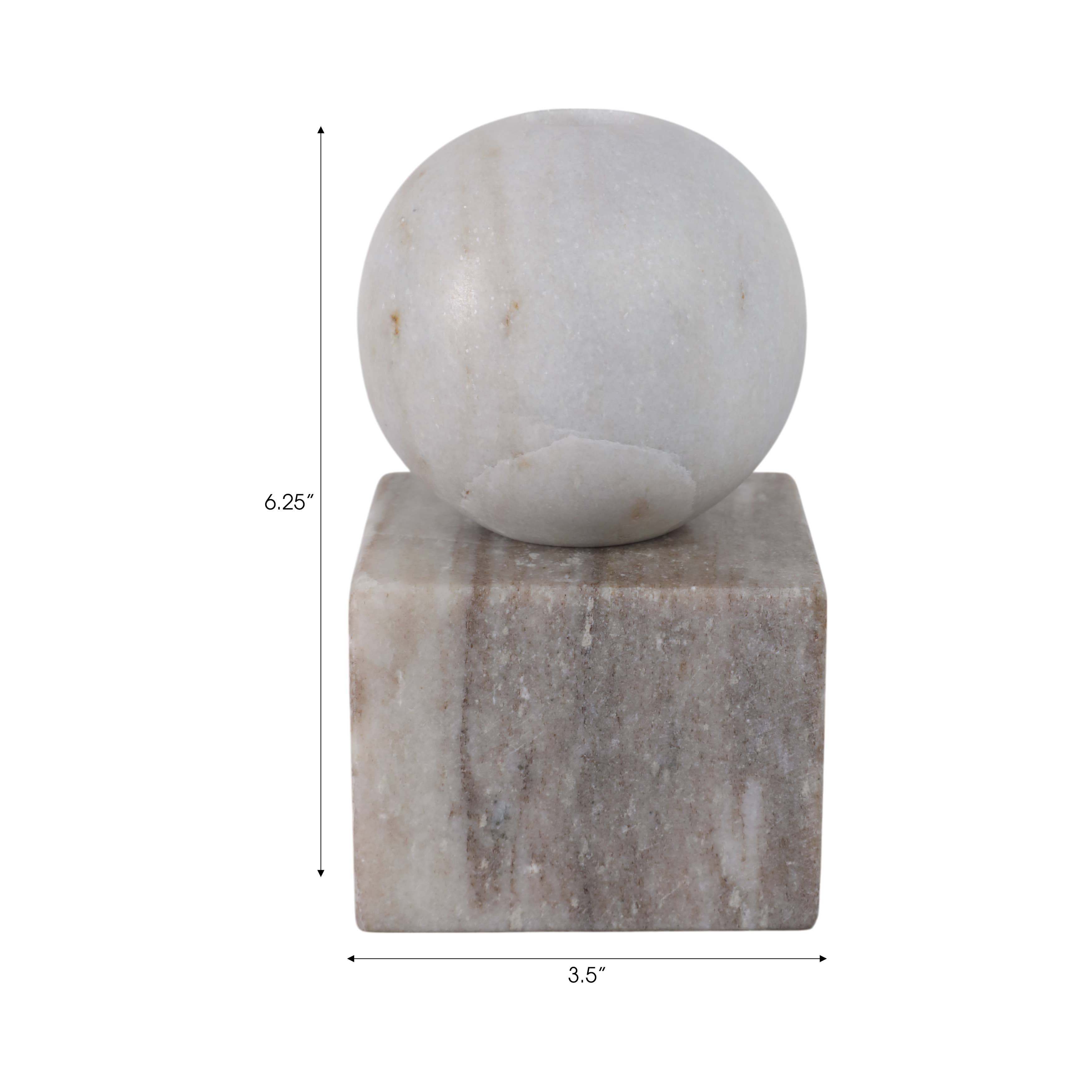 Taper Holder - Beige/White Marble Ball on Cube, 7 in.