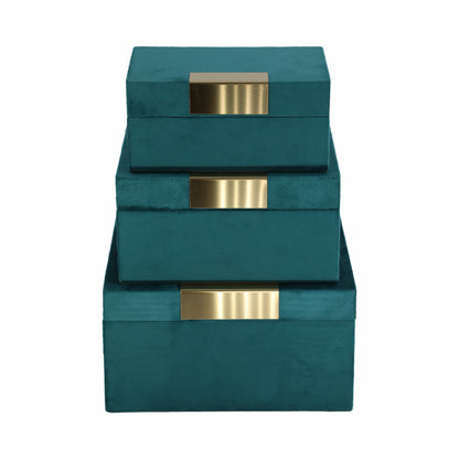 Velvet,s/3 7/8/9"l,jewelry Boxes,teal/gold - Decor Addict, LLC