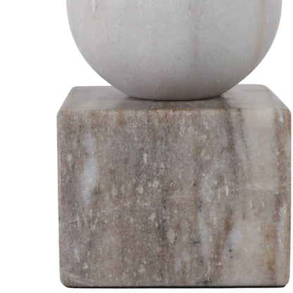 Taper Holder - Beige/White Marble Ball on Cube, 7 in.