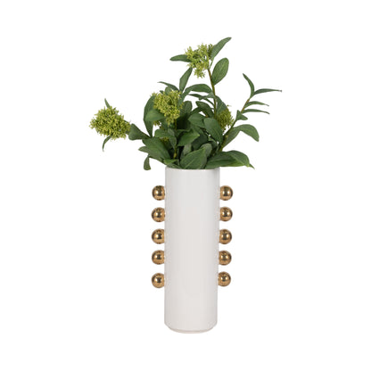 Cer, 16" Vase W/ Side Knobs, White/gold - Decor Addict, LLC