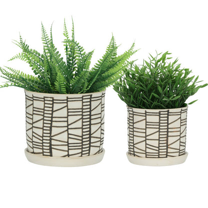 Ceramic Planter with Saucer, Beige (Set of 2)