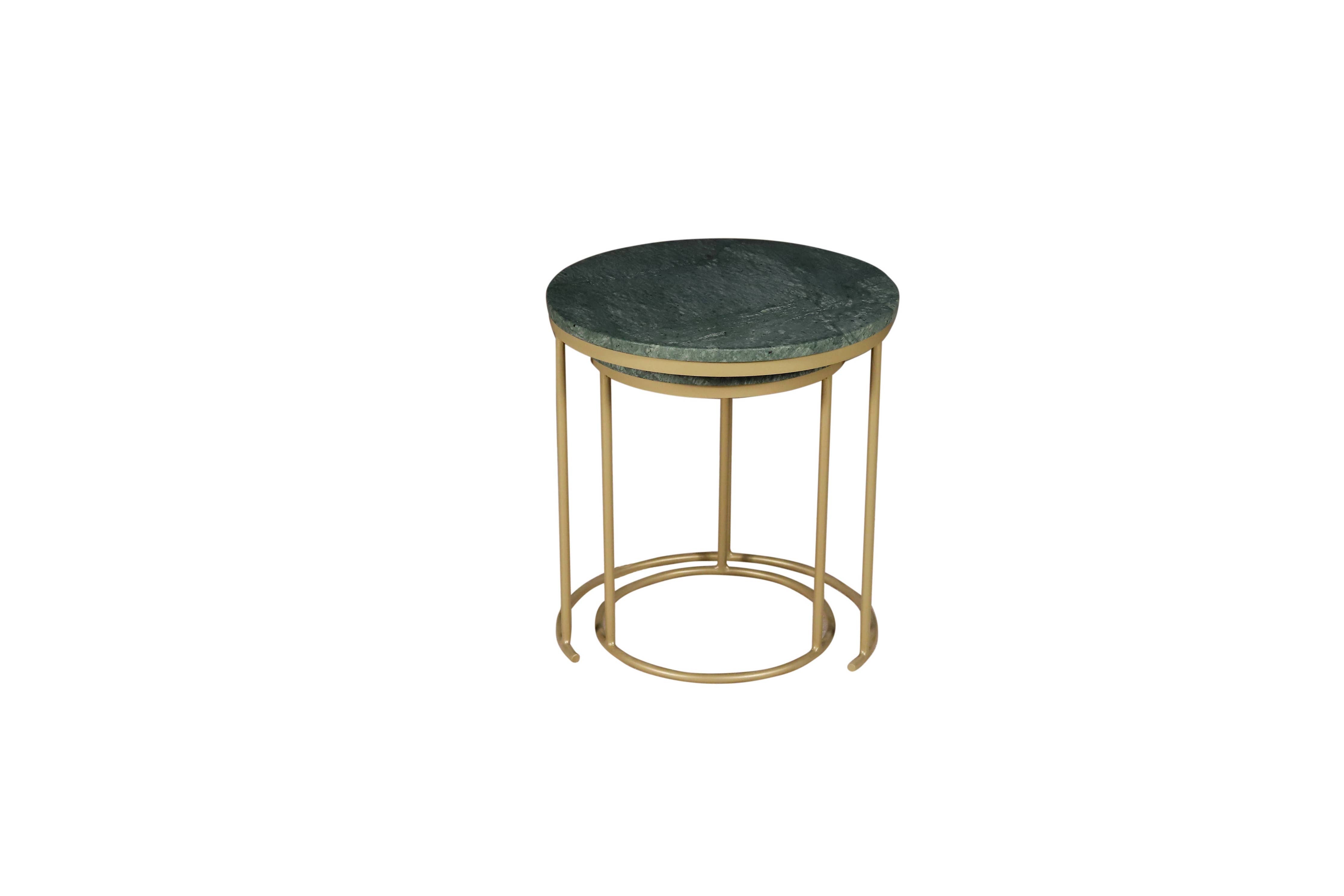 Green Marble Nesting Table Set of 2 with Golden Metal Frame - Decor Addict, LLC