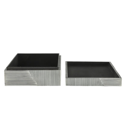Resin S/2 Ridged Boxes, White - Decor Addict, LLC