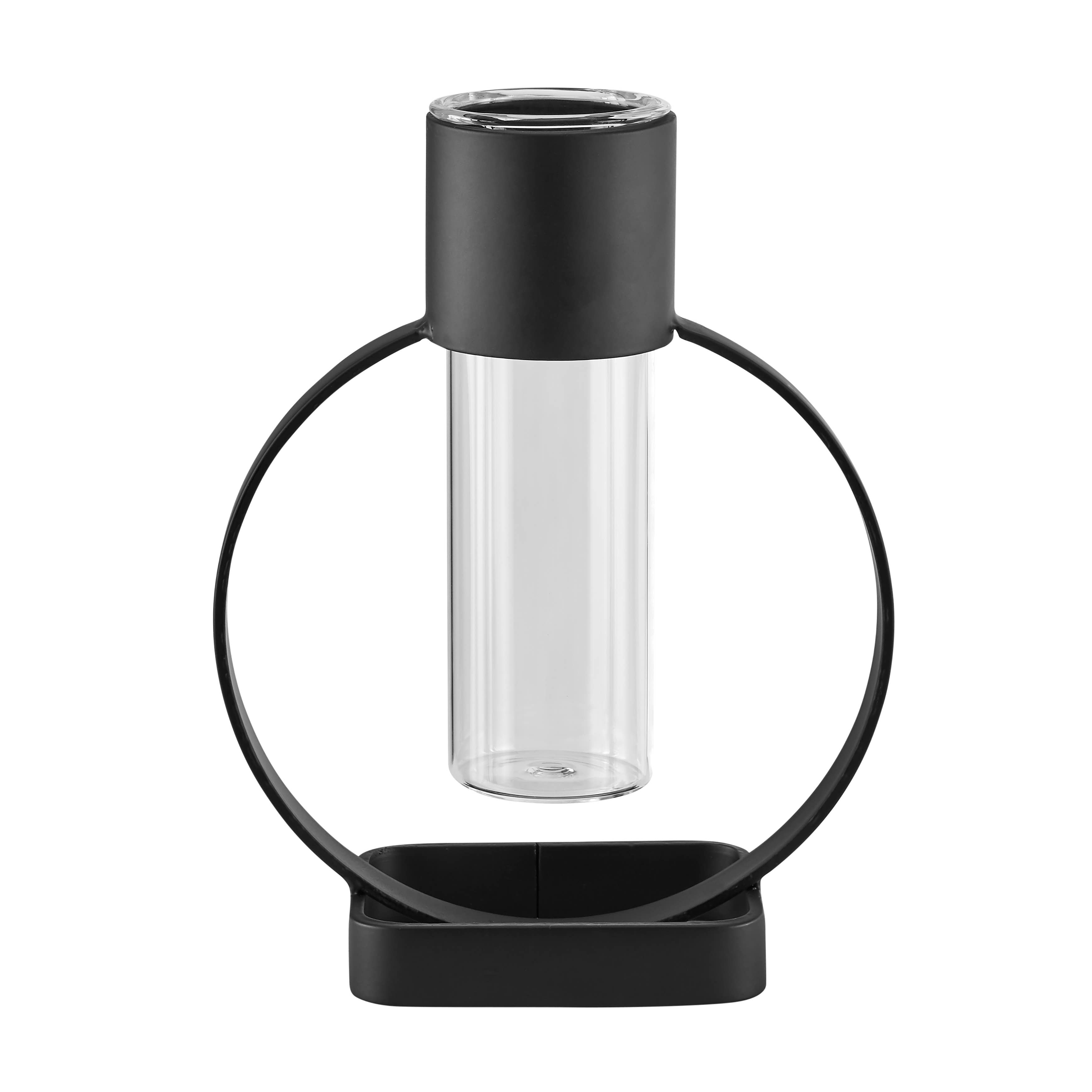 Jacob Modern Black Open Circle Clear Glass Tabletop Vase - Decor Addict, LLC