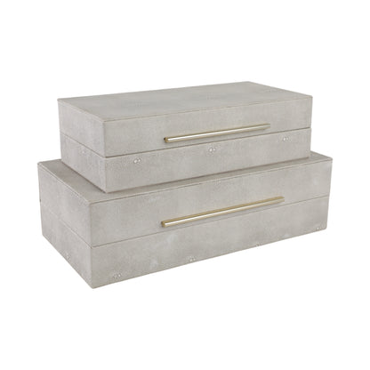 S/2 12/14" Rectangular Shagreen Boxes, Ivory - Decor Addict, LLC