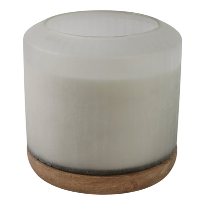8x8" 105 Oz Starry Sky Wood Base Candle, White/nat - Decor Addict, LLC