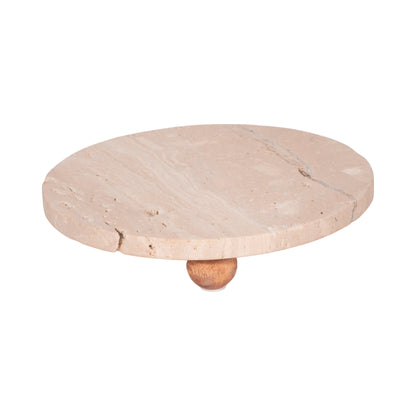 10" Travertine Tray On Wood Ball Feet, Tan - Decor Addict, LLC