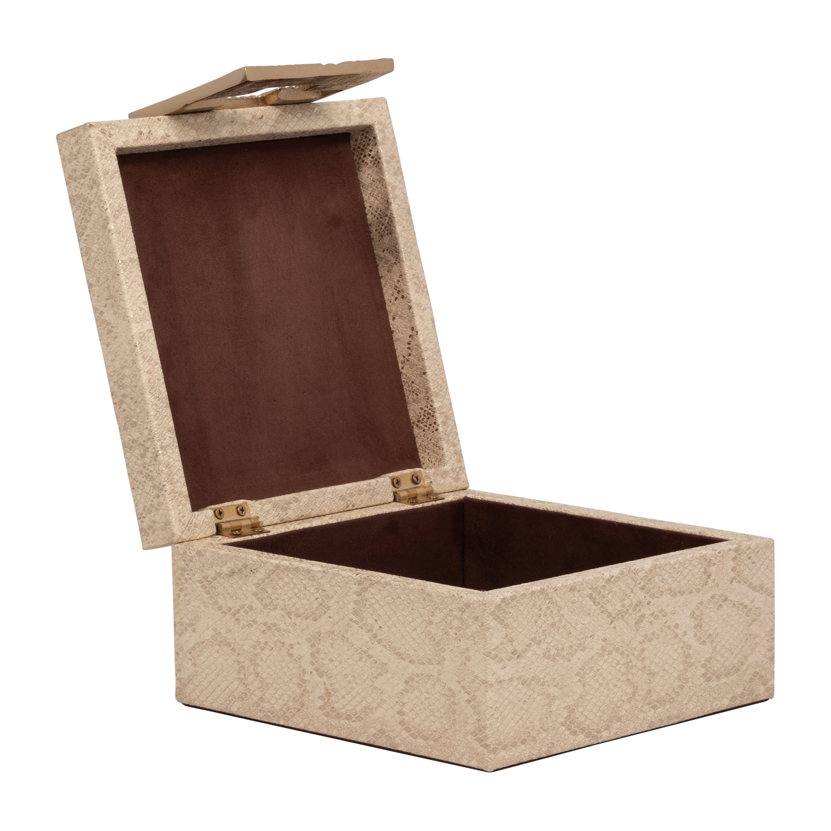 Faux Leather, 8" Square Metallic Box, Nude - Decor Addict, LLC