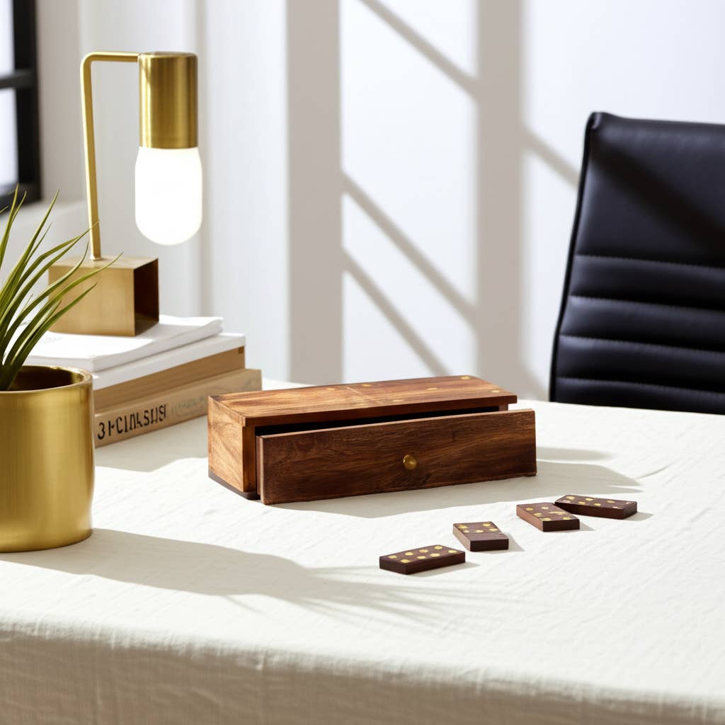 Mango Wood Domino Game Set - Brown, 9 in. - Decor Addict, LLC