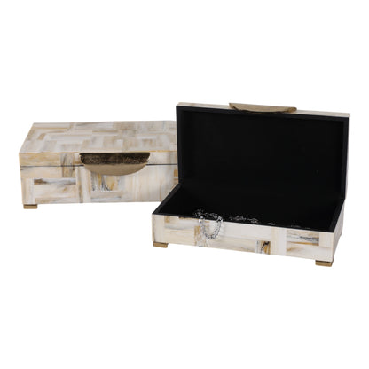 S/2 12/14" Marbled Resin Footed Boxes, Tan Multi - Decor Addict, LLC