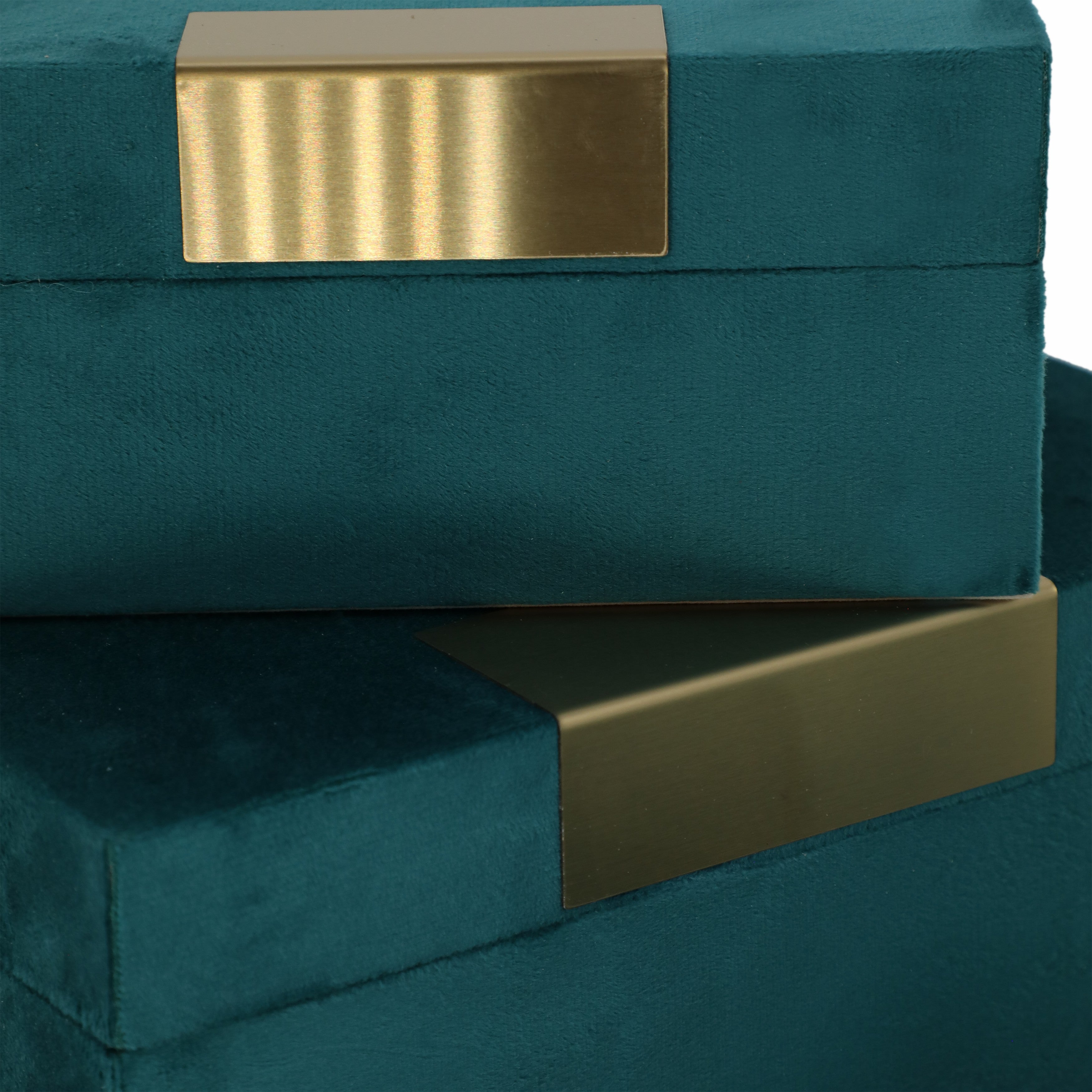 Velvet,s/3 7/8/9"l,jewelry Boxes,teal/gold - Decor Addict, LLC