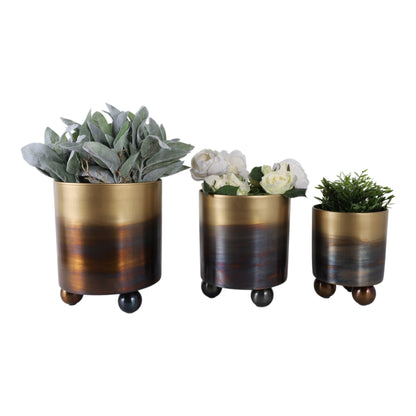 S/3 8/10/11" Burn Finish Metal Planter Ball Feet, - Decor Addict, LLC
