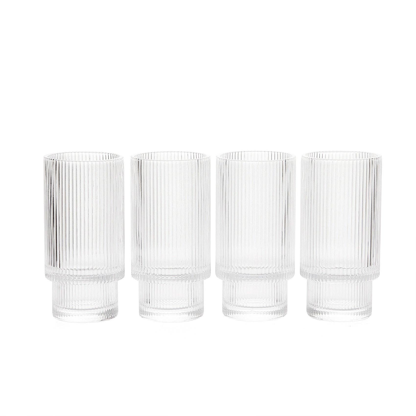 Vintage Art Deco Crystal Highball Ribbed Glass Set of 4 - Thumbnail 2