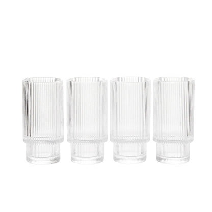 Vintage Art Deco Crystal Highball Ribbed Glass Set of 4 - Decor Addict, LLC