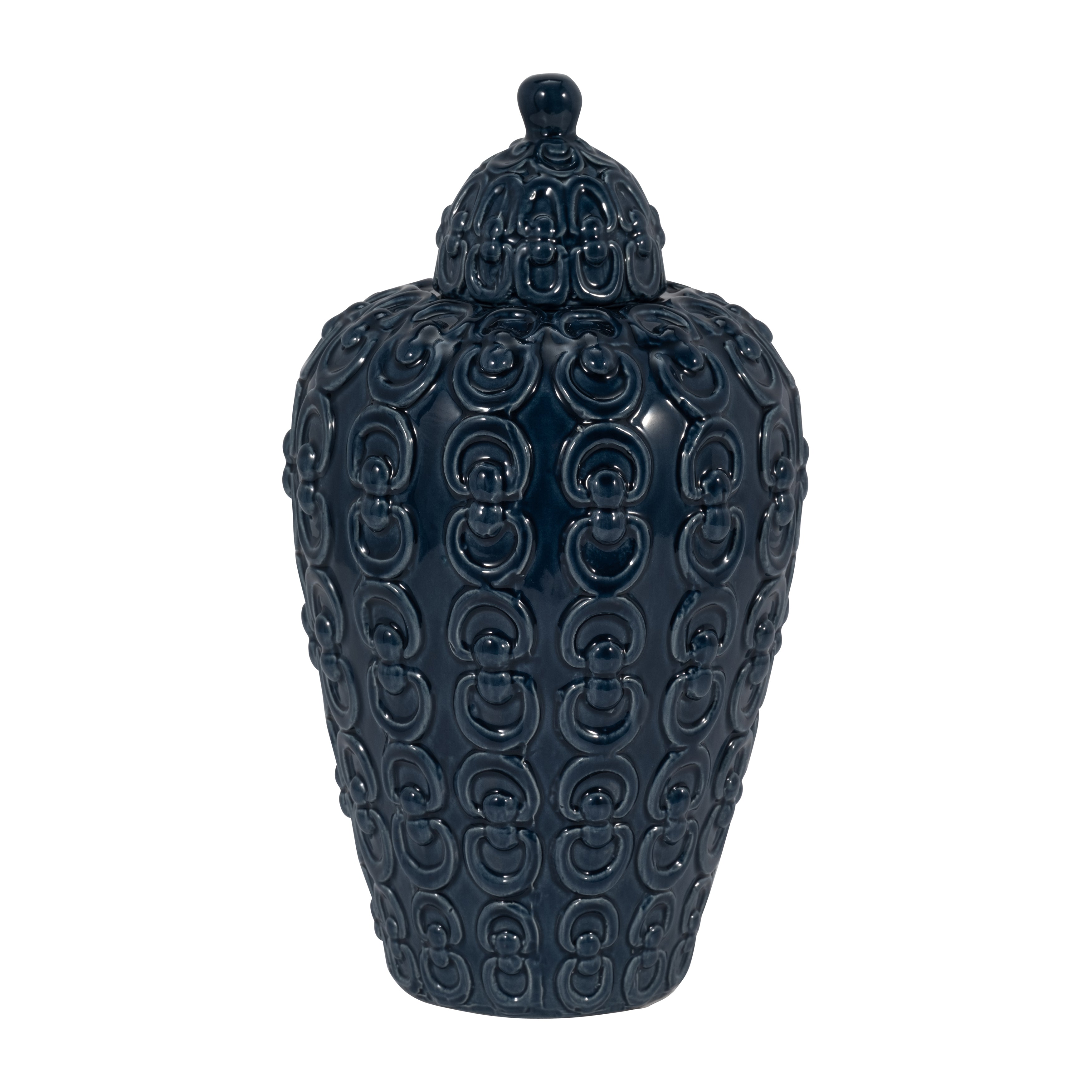 Cer, 12" Chain Texture Jar, Navy - Decor Addict, LLC