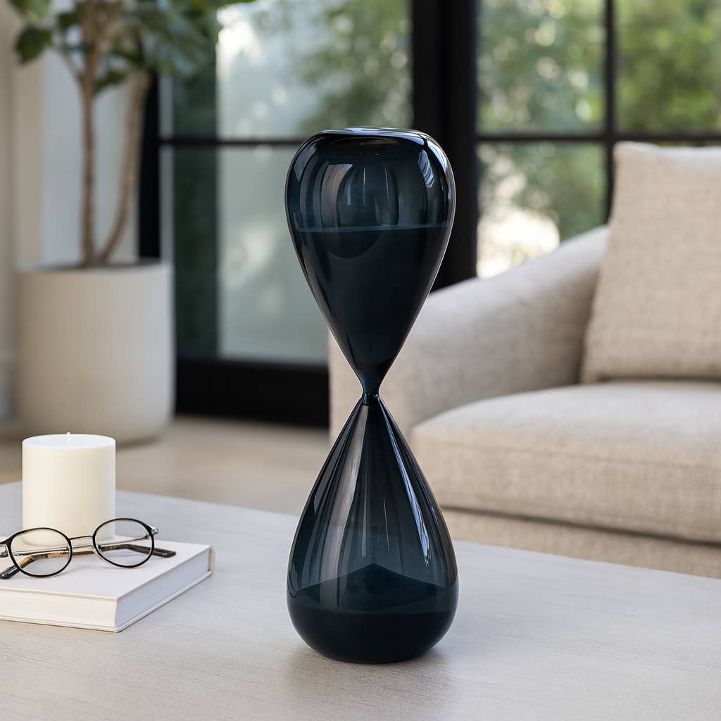 Glass Small Sleek Teardrop Hourglass - Blue, 20 in. - Decor Addict, LLC