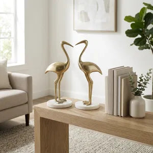 Trellis Bird & Marble Statuary, Gold (Set of 2)