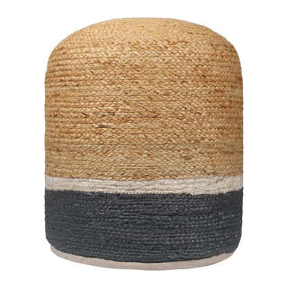 Jute Farmhouse Natural/Gray Hand Woven Cylinder Pouf - Decor Addict, LLC