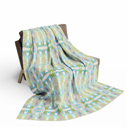 Ava 60x80” Sherpa Blanket Green Aqua Blue Teal Mauve White - Decor Addict, LLC