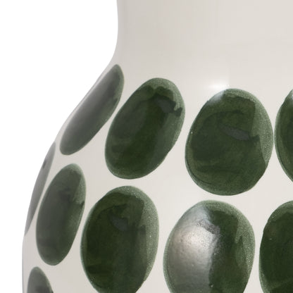 Cer, 10"h Forest Green Polk-a-dot Flower Vase,wht - Decor Addict, LLC